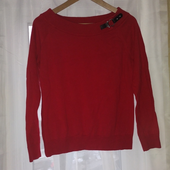 2/$30 Lauren Ralph Lauren Women's Cotton Red Sweater with Buckle Detail - Picture 6 of 6